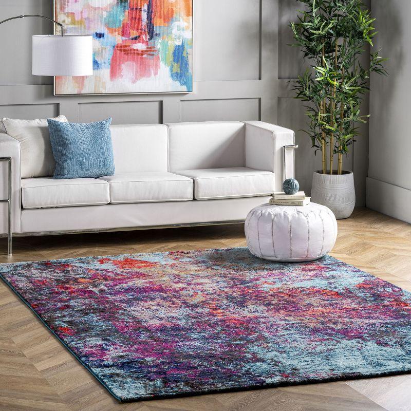 Multi Abstract Synthetic 6'7" x 9' Non-Slip Area Rug
