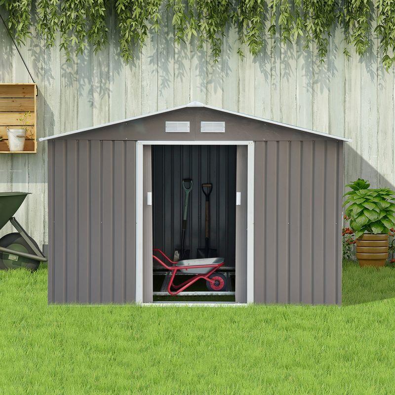 Outsunny Metal Storage Shed Organizer, Garden Tool House with Vents and Sliding Doors for Backyard, Patio, Garage, Lawn