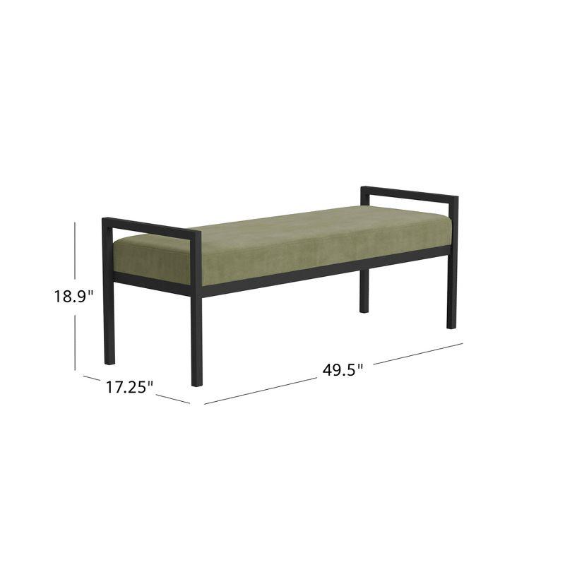 Modern Metal Bench Light Sage Green- HomePop: Velvet Upholstered, Entryway & End of Bed Seating