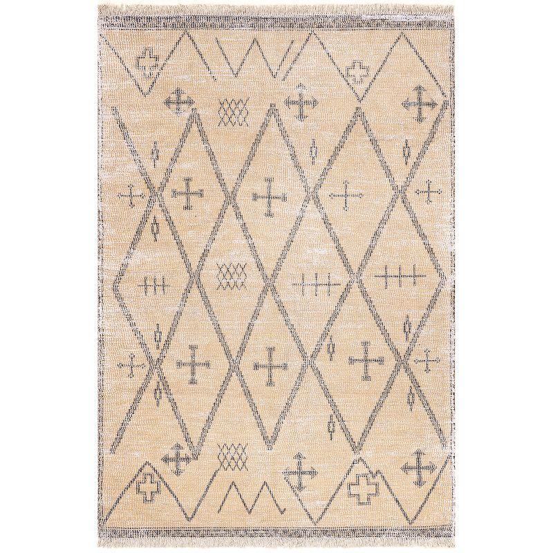 Nuloom Chantal Geometric 5x8 Wool Indoor Area Rug for Living Room Bedroom Dining Room Kitchen, Beige/Ivory