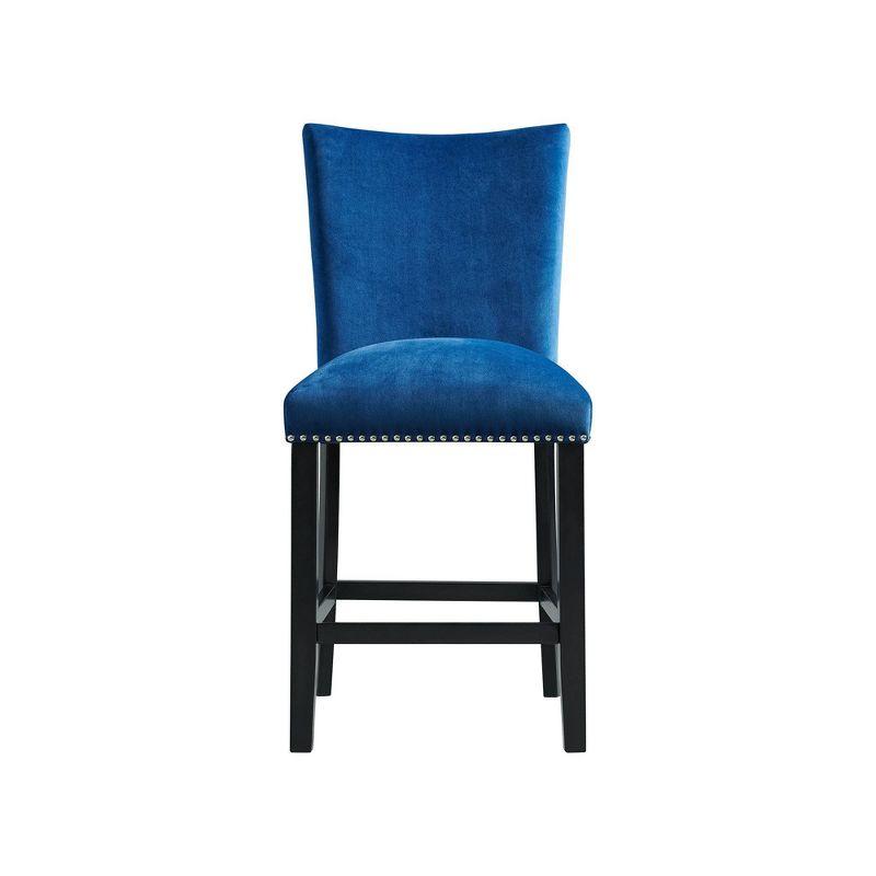 Set of 2 Celine Velvet Counter Height Barstools Blue: Nailhead Trim, Rubberwood Legs - Picket House Furnishings