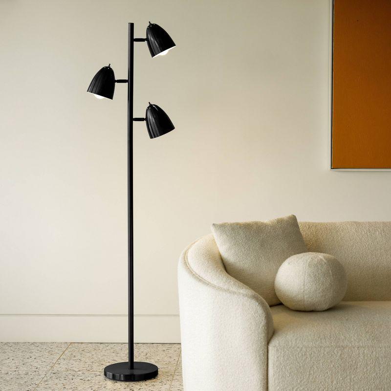 Brightech Jacob 64" Modern 3-Light Adjustable LED Floor Lamp with Black Finish and Metal Cone Shades, Bulbs Included