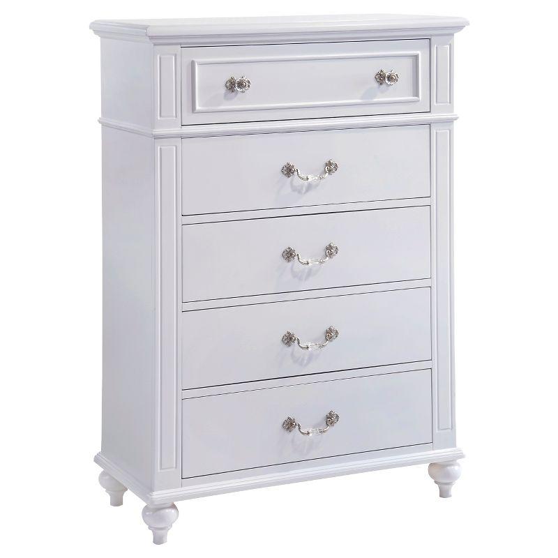 Annie Vertical Dresser White - Picket House Furnishings: 5-Drawer Storage, Crystal Handles, MDF & Rubberwood