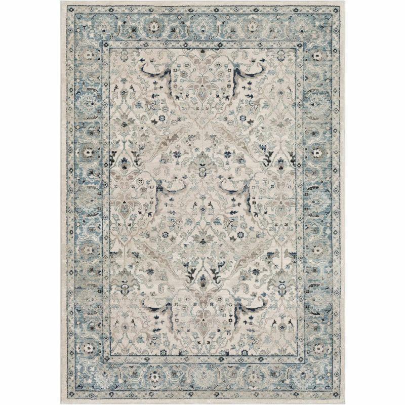 Leonard Medium Gray and Blue Traditional Area Rug 5'1" x 7'5"