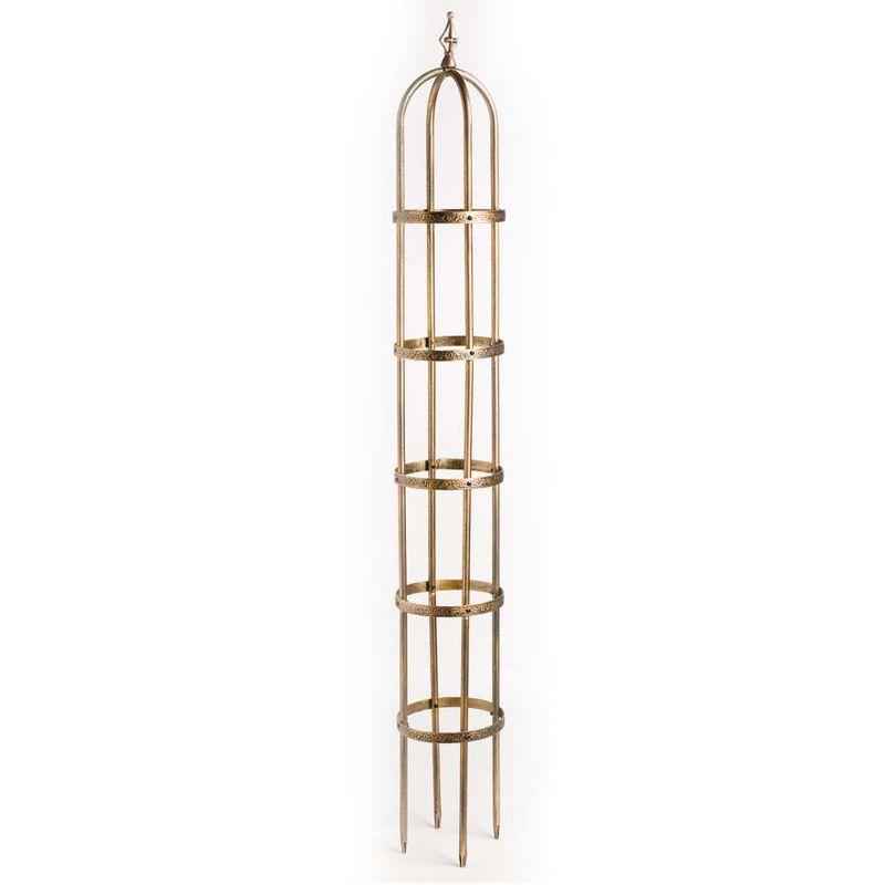 7' Gold Powder-Coated Steel Garden Obelisk with Cast Iron Finial