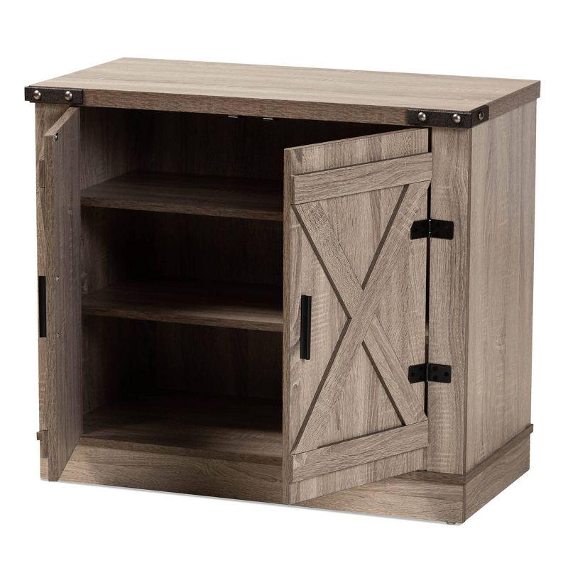 Wayne Farmhouse Wood 2 Doors Shoe Storage Cabinet Oak Brown - Baxton Studio: Entryway Organizer, Holds 9 Pairs