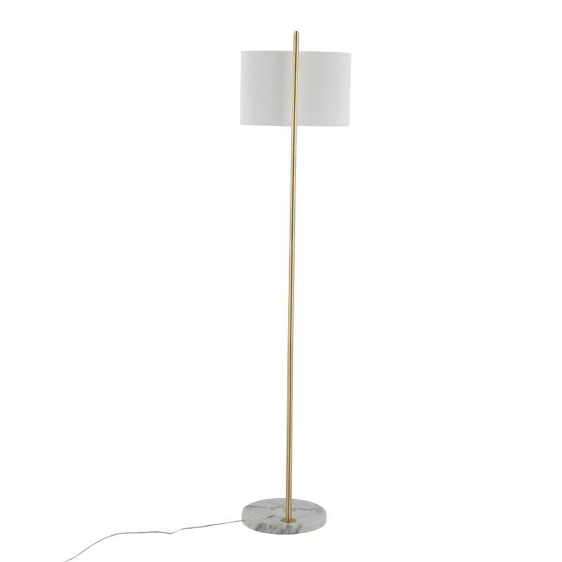 LumiSource Fran Contemporary Floor Lamp in Gold Metal White Marble and White Linen Shade: Chic Arc Design, UL Listed, 60W