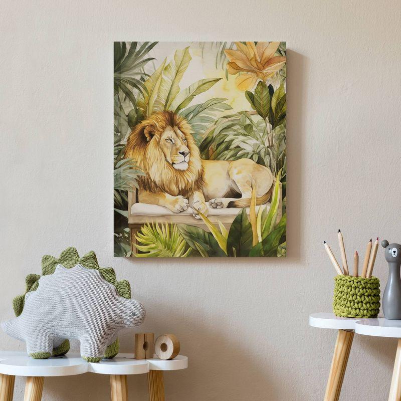 Madison Park 16"x20" Jungle Wild Regal Lion Print Canvas Natural Wall Art Lion Green