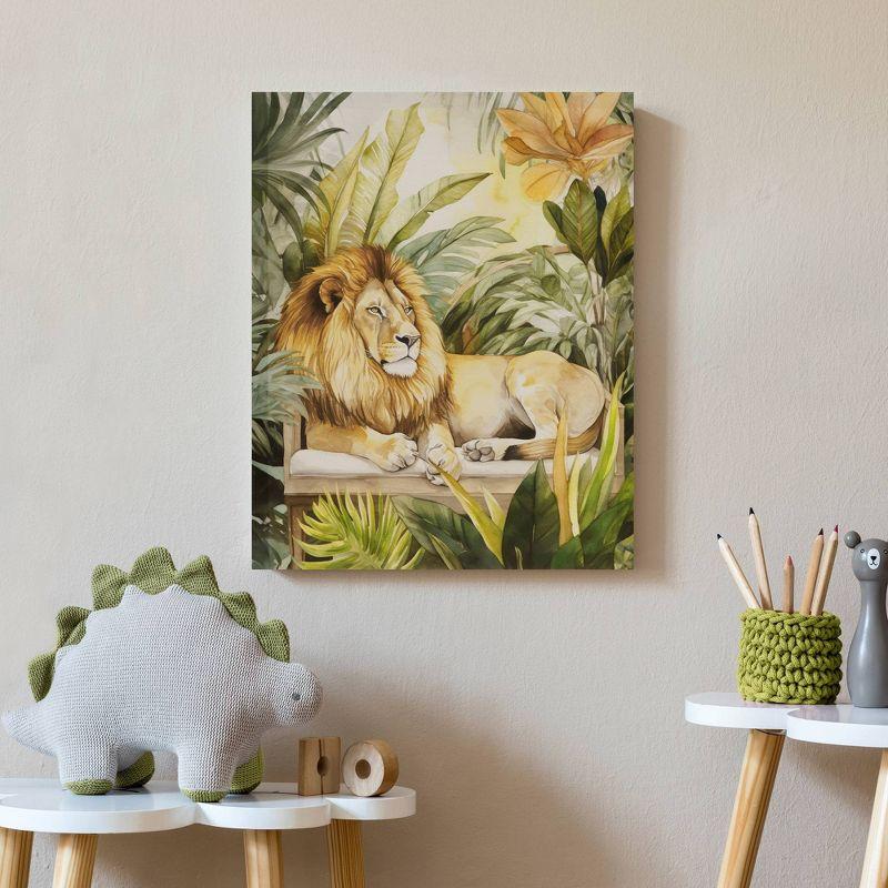 Madison Park 16"x20" Jungle Wild Regal Lion Print Canvas Natural Wall Art Green