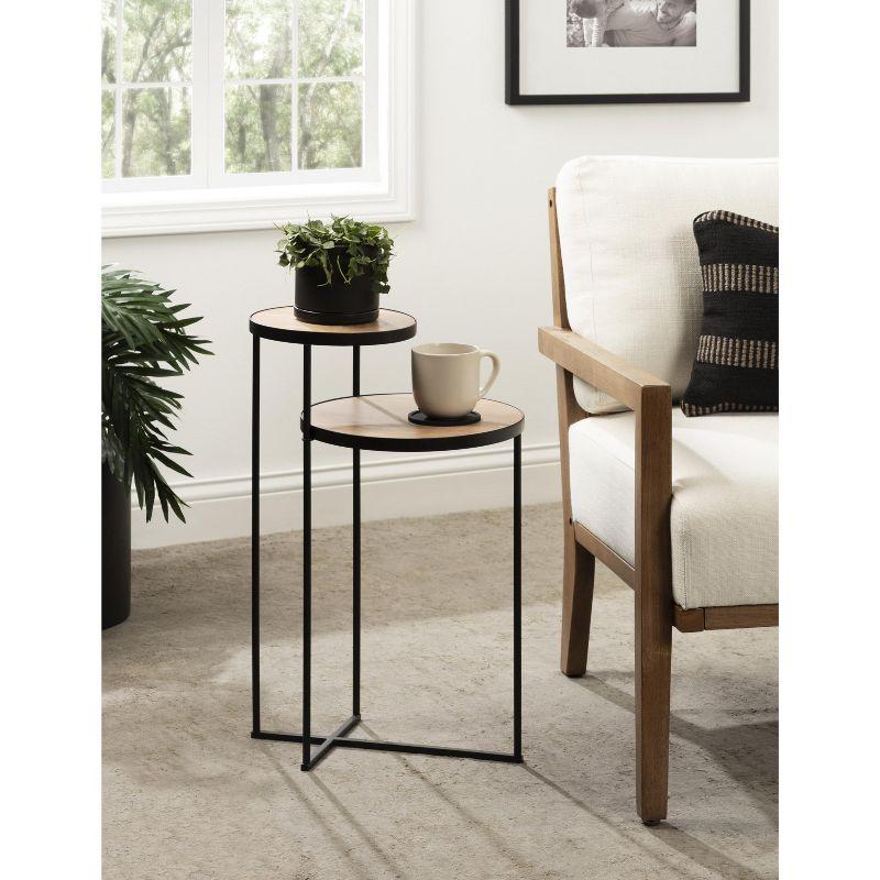 Kate and Laurel Peero Round Metal Side Table, 12x15x24, Natural and Black