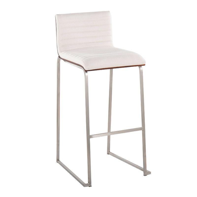 Set of 2 Mason Mara Barstools Stainless Steel/Walnut/Cream - LumiSource: Upholstered, Fixed Height, Foam Filled