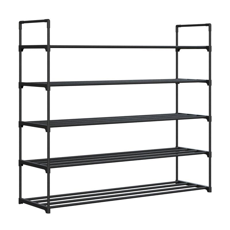 Black 5-Tier Stackable Metal and Plastic Shoe Rack