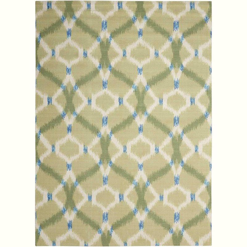 Rectangular Blue and Green Geometric Synthetic Area Rug