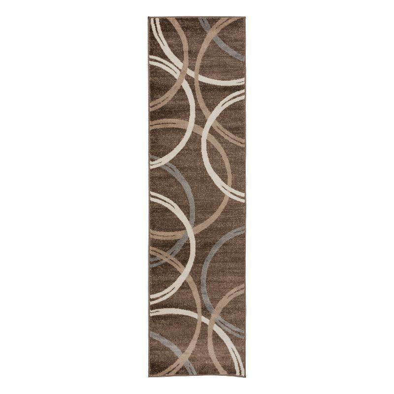 World Rug Gallery Contemporary Abstract Circles Design Brown 2' x 7' Runner Rug