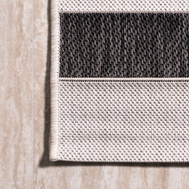 2'x8' Aveiro Wide Stripe Indoor/Outdoor Runner Rug, Black/Cream - JONATHAN Y