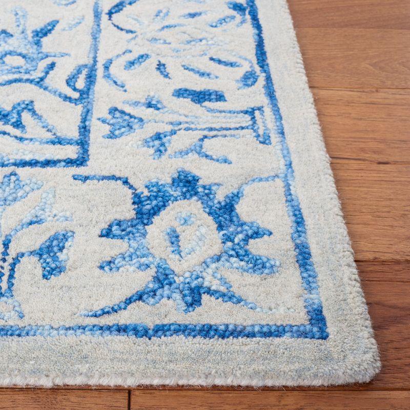 Hand-Tufted Blue Floral Wool 6' Square Area Rug