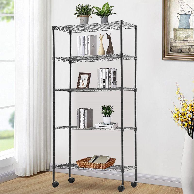 FDW 5 Tier Wire Rack With Casters Unit Heavy Duty Storage Rack Metal Rack Garage Organizer Wire Rack