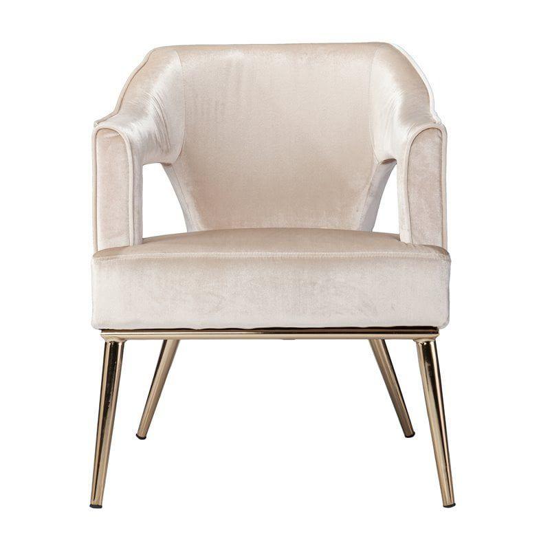 Beige Velvet Glam Accent Chair with Gold Accents