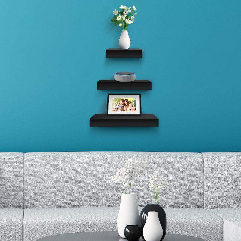 Sorbus Black Matte Floating Wood Cube Shelf