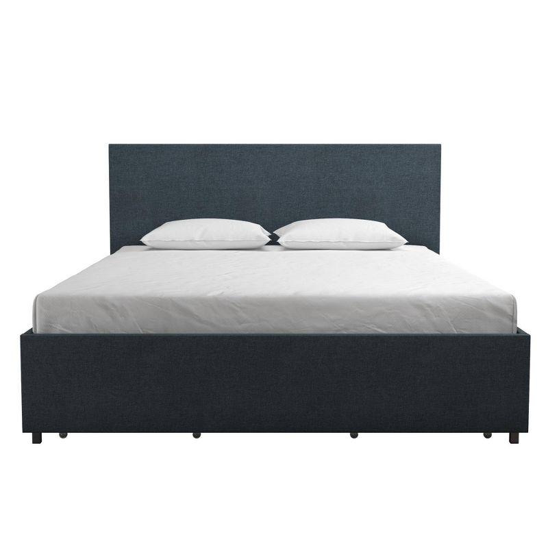 Elegant Navy Blue Linen Queen Storage Bed with Upholstered Headboard