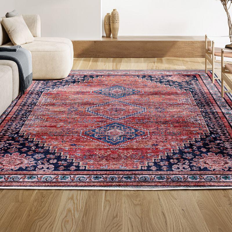 4' x 6' Dalyan Geometric Medallions Machine Washable Indoor/Outdoor Area Rug, Terra/Navy - JONATHAN Y