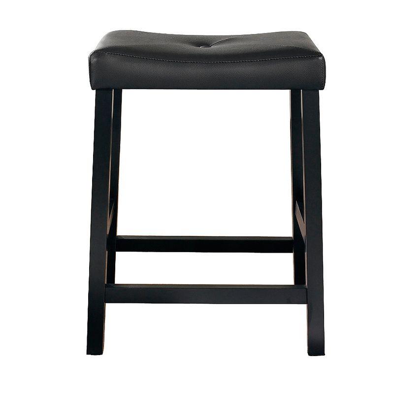 Crosley Set of 2 24" Upholstered Saddle Seat Counter Height Barstools Black: Faux Leather, Wood Frame, Foam Fill