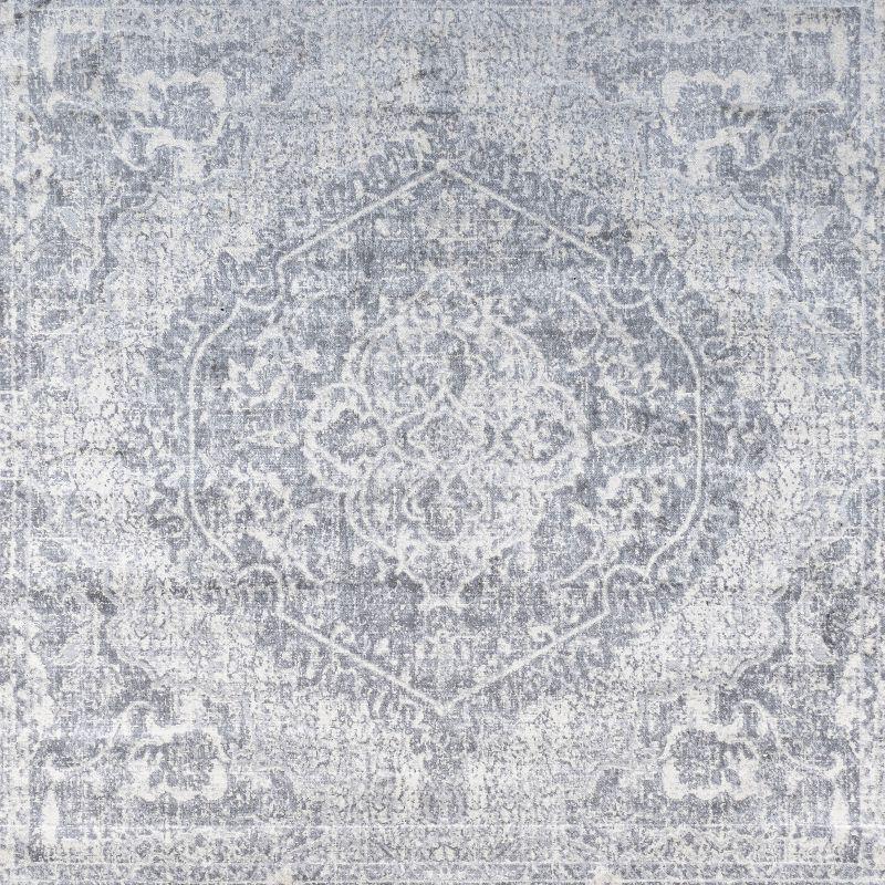6' x 6' Modern Persian Vintage Medallion Area Rug, Gray/Ivory - JONATHAN Y