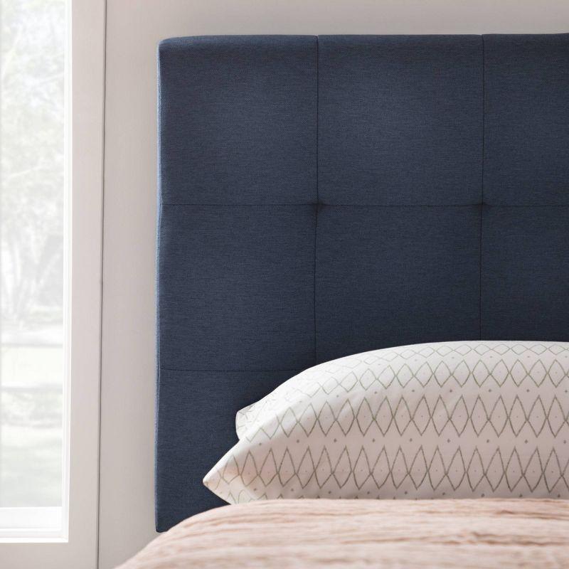 King-Sized Navy Linen-Tufted Upholstered Platform Bed with Wooden Slats