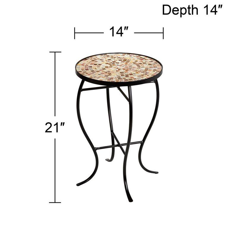 Teal Island Designs Modern Black Round Outdoor Accent Side Tables 14" Wide Set of 2 Natural Mosaic Tabletop for Front Porch Patio Home House