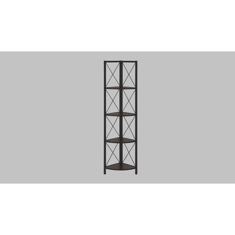 Bookshelf, Bookcase, Etagere, Corner, 4 Tier, 60"H, Office, Bedroom, Metal, Laminate