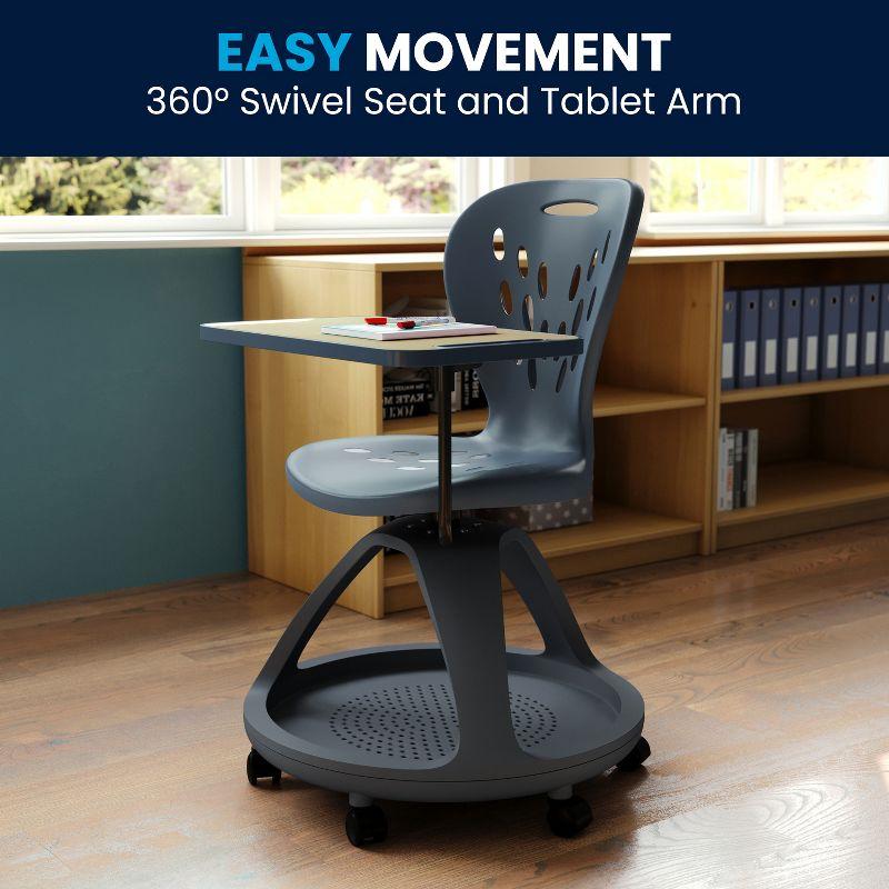 Flash Furniture Mobile Desk Chair with 360° Tablet Rotation and Storage Cubby