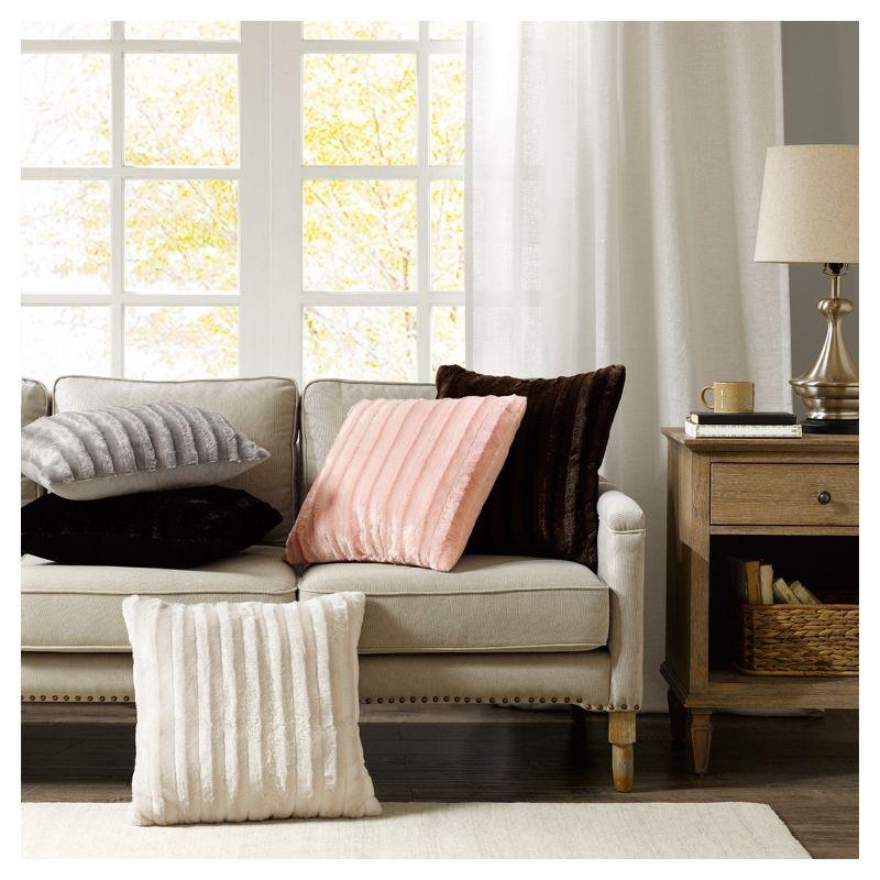 Blush Faux Fur Textured Square Pillow Sham