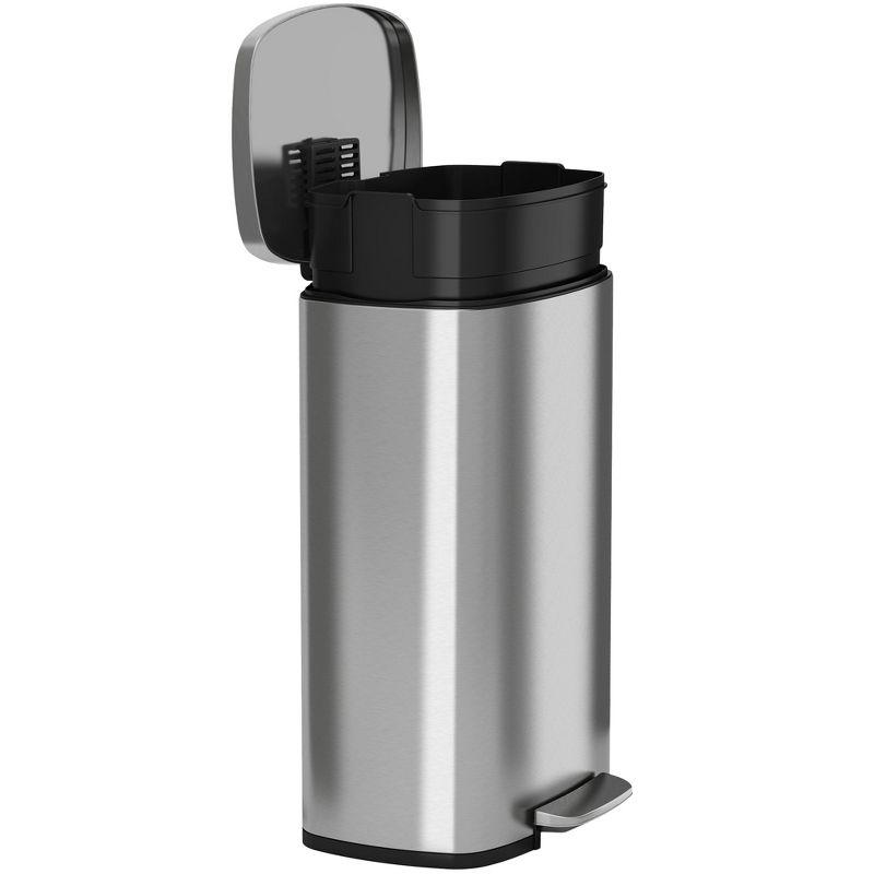 iTouchless Step Pedal Kitchen Trash Can with AbsorbX Odor Filter and Removable Inner Bucket 8 Gallon Rectangular Stainless Steel