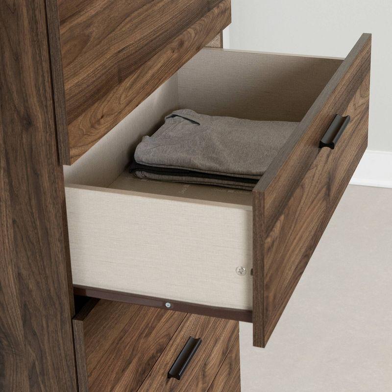 South Shore Musano 5 Drawer Chest Natural Walnut: Bedroom Storage, Vertical Design, Laminate Surface