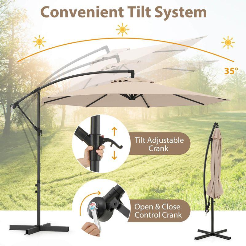 Costway  10 FT Patio Offset Umbrella w/8 Ribs Cross Base Tilt Beige
