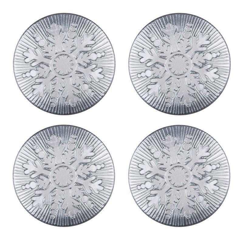 Silver Glass Snowflake Holiday Plates Set of 4