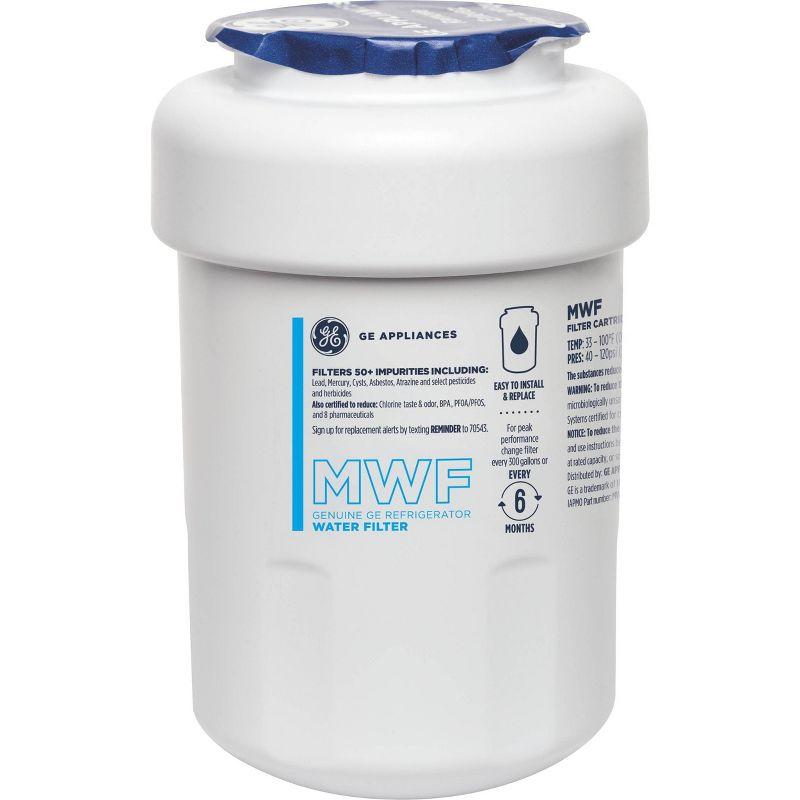 GE Appliances MWF Replacement Refrigerator Water Filter: Filters Lead, Asbestos, Chlorine, Pesticides, 1-Year Warranty