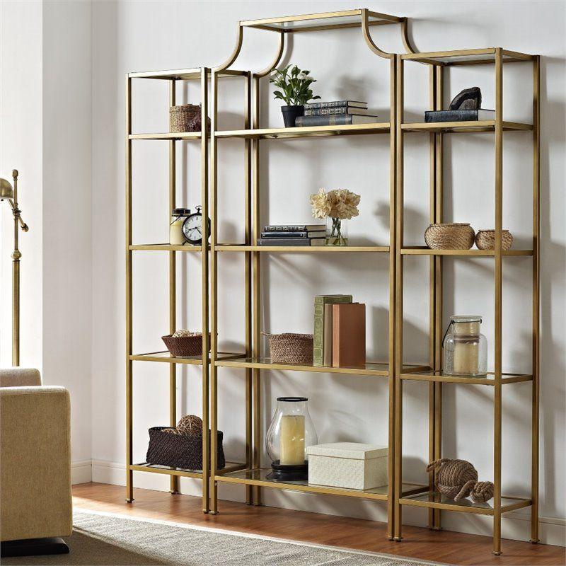 Antique Gold Finish Metal and Glass 3-Piece Etagere Set