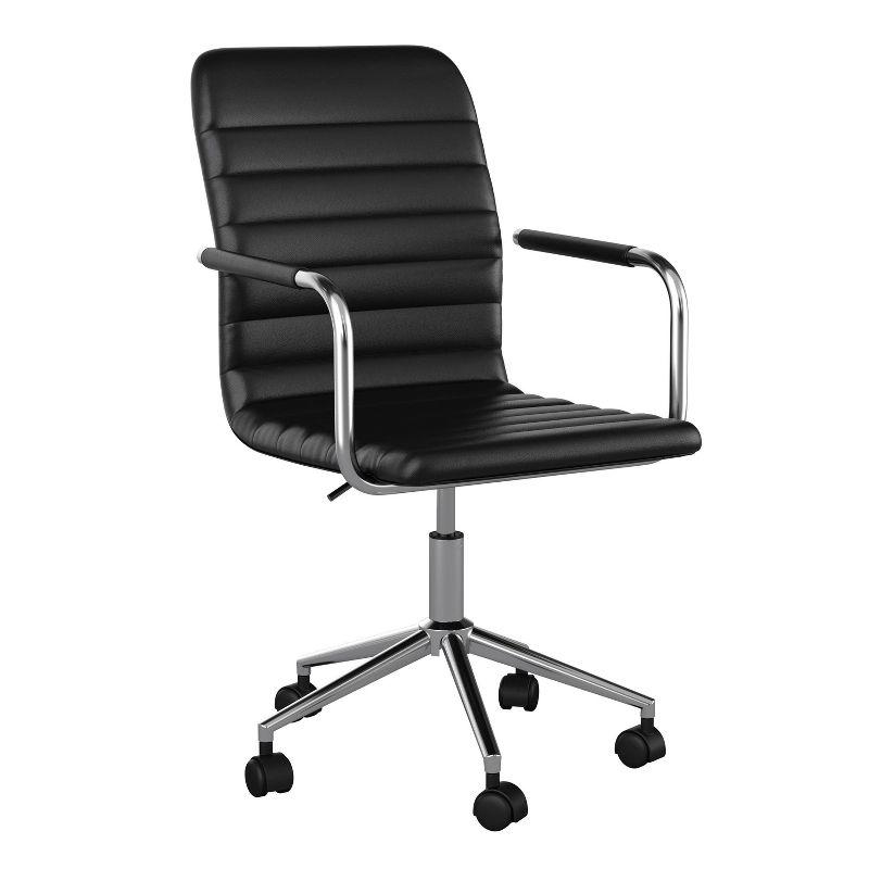 Black Faux Leather Executive Swivel Office Chair with Polished Nickel Frame