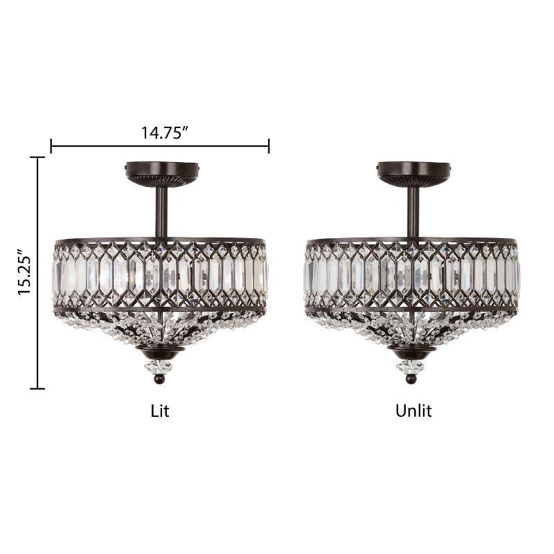 15.25" Glass & Metal Tiered Jeweled Semi Flush Mount Ceiling Light - River of Goods: Antique Bronze Finish, K-9 Crystals