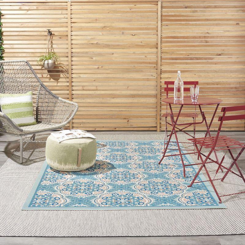 Floral Blue Outdoor Area Rug