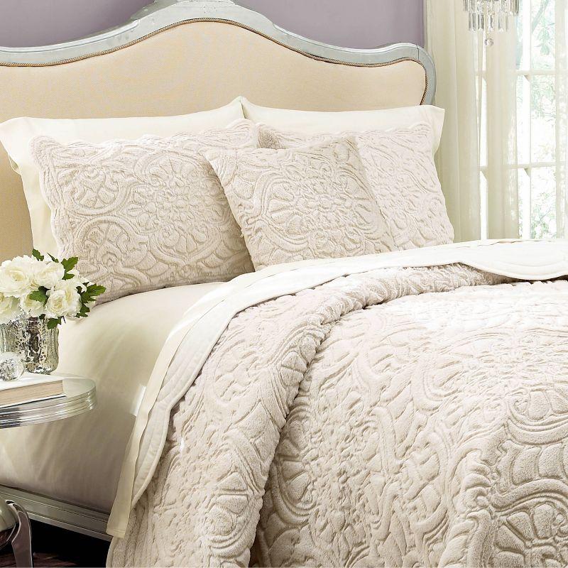 Ivory Faux Fur Queen Reversible Coverlet Set