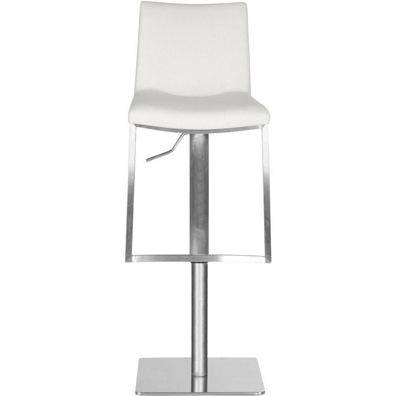 White Adjustable Swivel Leather and Metal Bar Stool