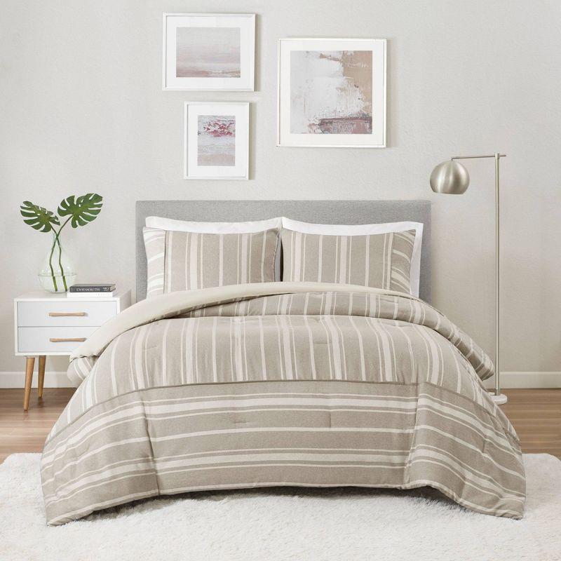 Taupe Full Microfiber Striped Herringbone Comforter Set