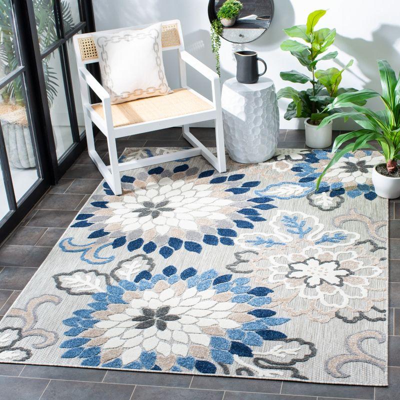 Reversible Rectangular Floral Bliss 9' x 12' Blue Synthetic Rug