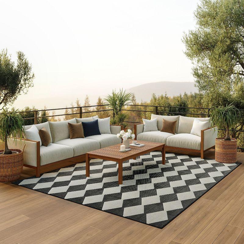 Nourison Positano Retro Diamond Flatweave Indoor Outdoor Low Pile Area Rug Black 8' x 10'