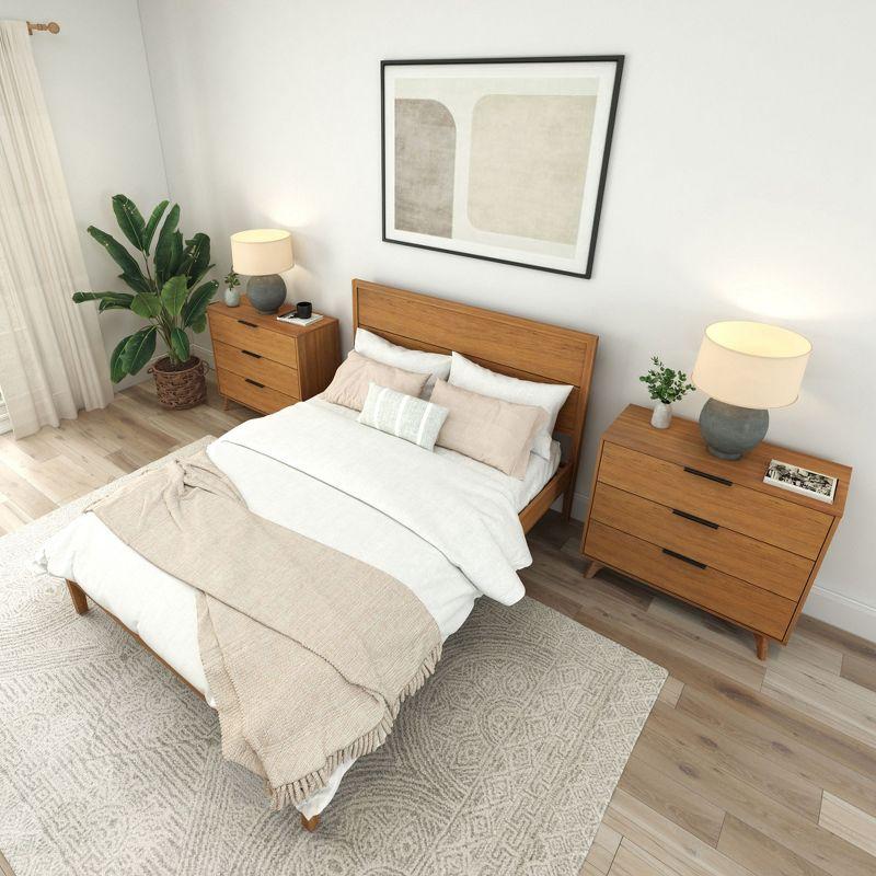 Plank+Beam Duo Solid Wood Queen Bed Frame with Panel Headboard , No Box Spring Needed, Pecan