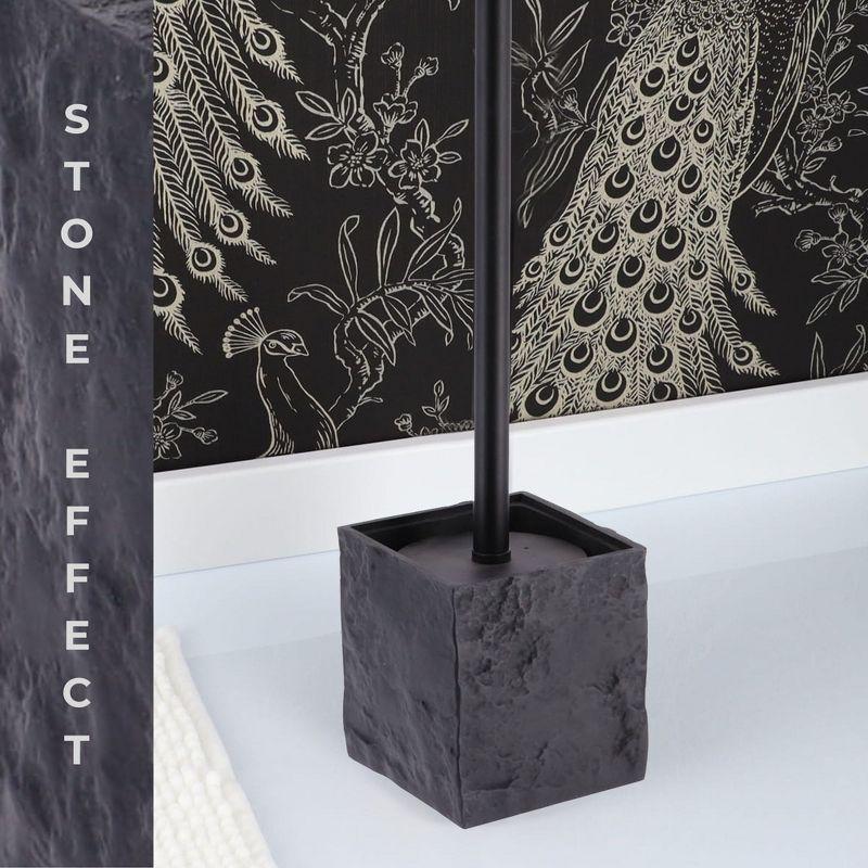 Evideco French Home Goods Black Stone Effect Square Toilet Brush and Holder Set