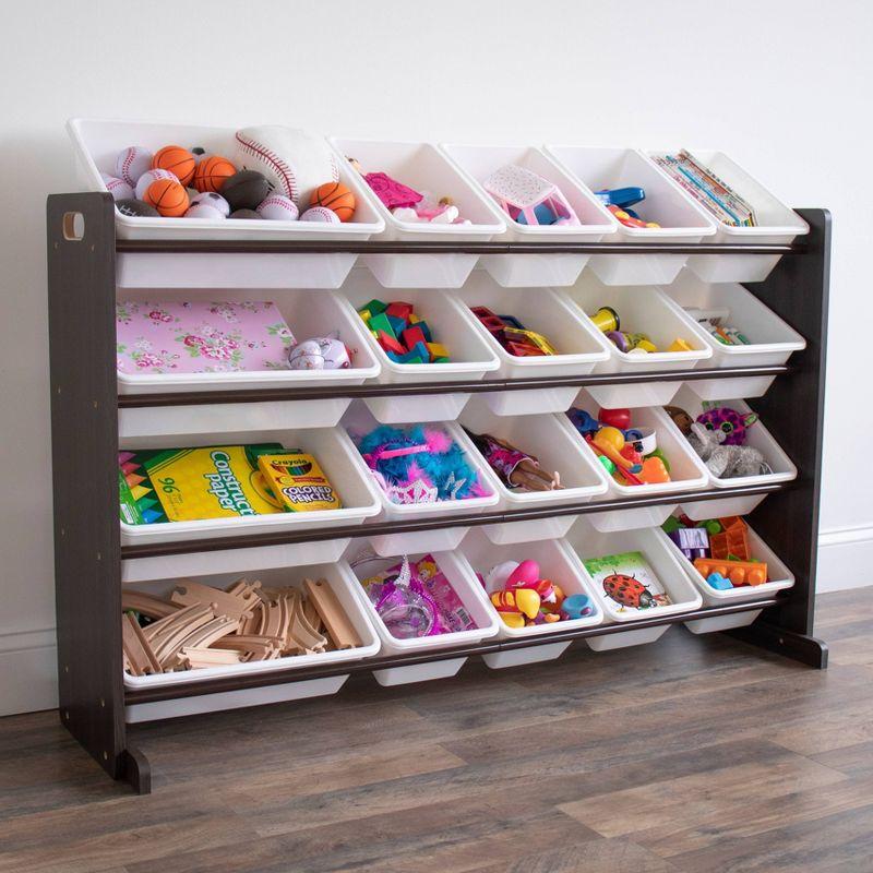 Extra Large Kids' Toy Storage Organizer with 20 Storage Bins Espresso/White - Humble Crew: Playroom Bin Shelf, MDF