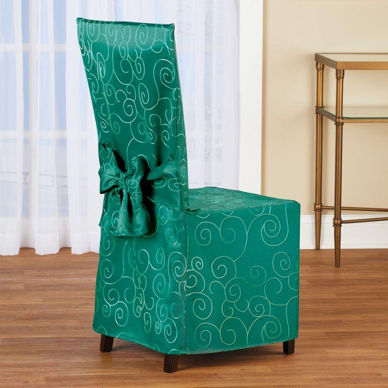 Elegant Forest Green Polyester Scroll Dining Chair Cover